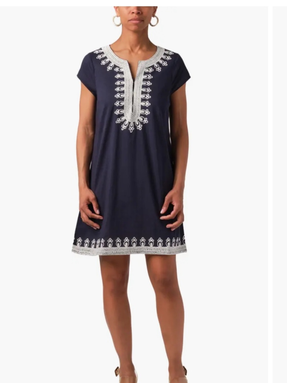 Calypso St. Barth Rowena Tunic Dress Navy white & Silver iembroidery sz XS